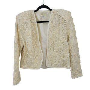 Vintage Handcrafted Formal Crochet Bolero Jacket M Vanilla Open Bridal Glam Chic